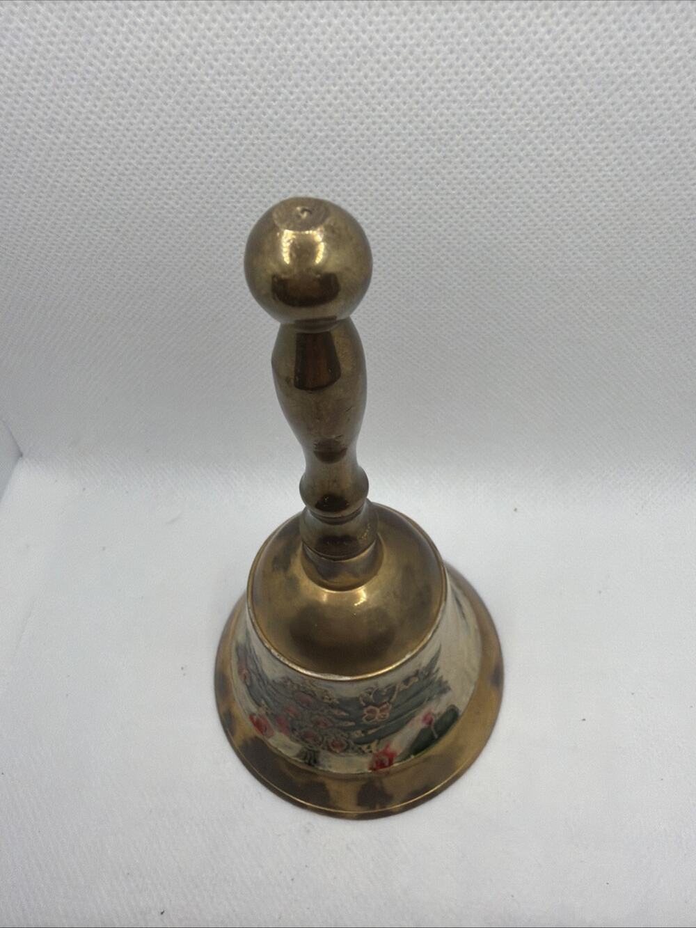 Vintage Brass Enameled Hand Bell Christmas Holiday Decor Art Music